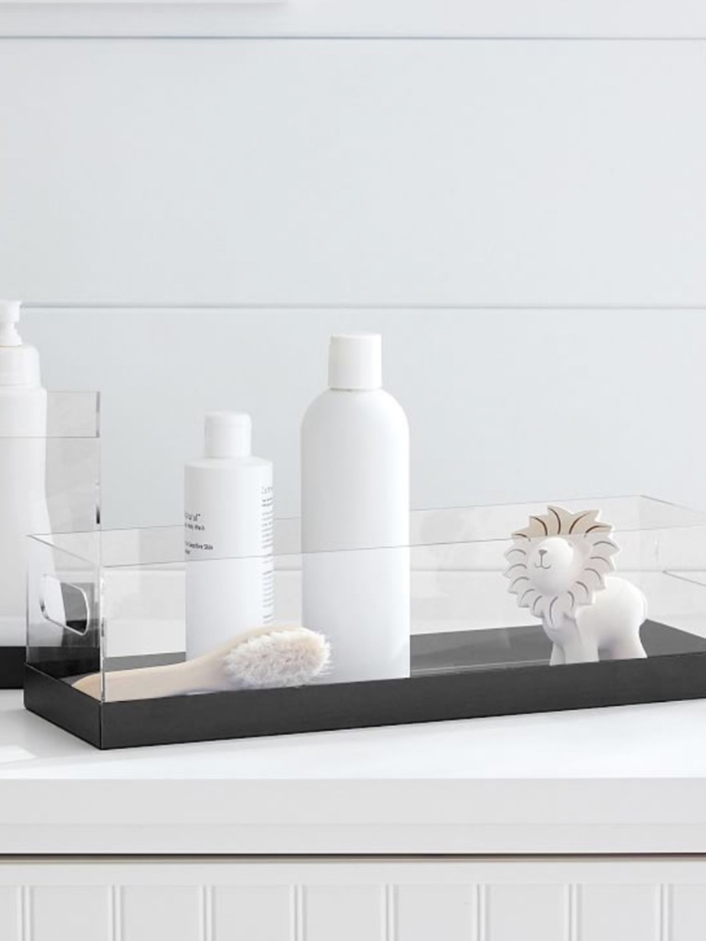 $59 NIB New Pottery Barn Acrylic Black Metal Clear Storage Caddy Organizer